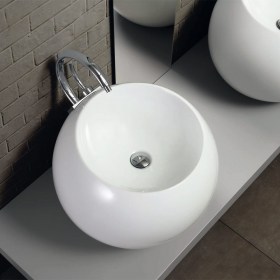 Lavabo da appoggio tondo Sfera 56 in ceramica bianca lucida